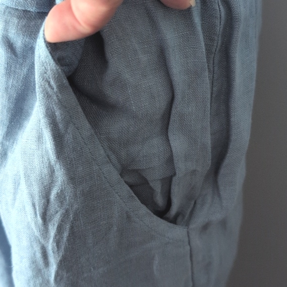 BOHO Me & Gee Linen Blue Floral Wide-Leg Pants with Pockets SZ M Made in Italy - Picture 6 of 16